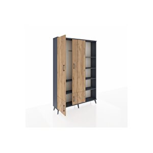 Arges Dolap 6 Raflı 4 Kapaklı Tek Askılı 132x30x195 Antrasit-çam/antrasit