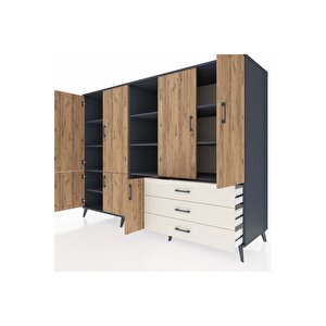 Kronos Dolap 11 Raflı 3 Çekmeceli 7 Kapaklı 220x59x163 Antrasit-çam/aytaşı