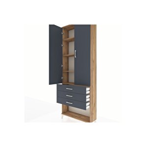 Arges Dolap 4 Raflı 3 Çekmeceli 2 Kapaklı 88x30x243 Çam-antrasit