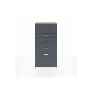 Arges Dolap Tek Raflı 6 Çekmeceli 2 Kapaklı 88x30x182 Çam-antrasit