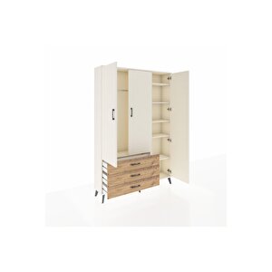 Arges Dolap 6 Raflı 3 Çekmeceli Tek Askılı 132x30x195 Aytaşı-aytaşı/çam