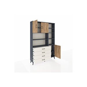 Arges Dolap 9 Raflı 4 Çekmeceli 3 Kapaklı 132x30x195 Antrasit-çam/aytaşı