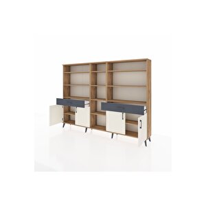 Arges Dolap 12 Raflı 2 Çekmeceli 4 Kapaklı 220x30x163 Çam-aytaşı/antrasit