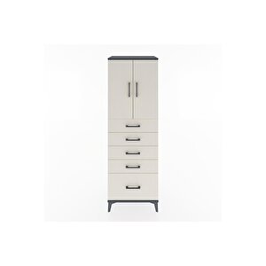 Hyperion Dolap Tek Raflı 5 Çekmeceli 2 Kapaklı 60x44x182 Antrasit-aytaşı
