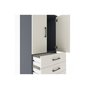 Hyperion Dolap Tek Raflı 5 Çekmeceli 2 Kapaklı 60x44x182 Antrasit-aytaşı