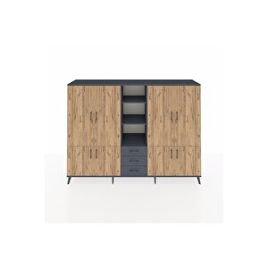 Hyperion Dolap 11 Raflı 3 Çekmeceli 8 Kapaklı 220x44x163 Antrasit-çam/antrasit