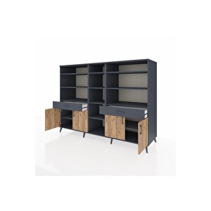 Kronos Dolap 12 Raflı 2 Çekmeceli 4 Kapaklı 220x59x163 Antrasit-çam/antrasit