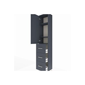 Arges Dolap 3 Raflı 3 Çekmeceli Tek Kapaklı 44x30x221 Antrasit-antrasit