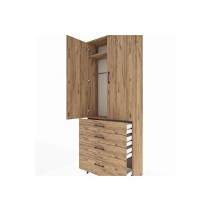 Arges Dolap 2 Raflı 4 Çekmeceli Tek Askılı 88x30x221 Çam-çam