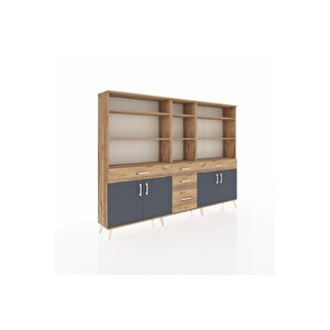 Arges Dolap 11 Raflı 5 Çekmeceli 4 Kapaklı 220x30x163 Çam-antrasit/çam