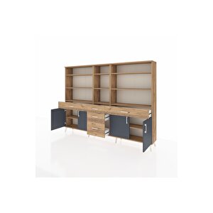 Arges Dolap 11 Raflı 5 Çekmeceli 4 Kapaklı 220x30x163 Çam-antrasit/çam