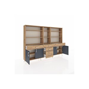 Arges Dolap 11 Raflı 5 Çekmeceli 4 Kapaklı 220x30x163 Çam-antrasit/çam