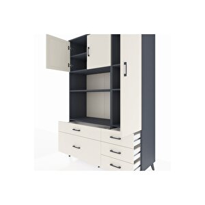 Hyperion Gardrop 7 Raflı 5 Çekmeceli 3 Kapaklı 132x44x195 Antrasit-aytaşı