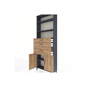 Arges Dolap 4 Raflı 3 Çekmeceli 2 Kapaklı 88x30x243 Antrasit-çam