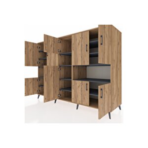 Kronos Dolap 14 Raflı 10 Kapaklı 220x59x163 Çam-çam/antrasit