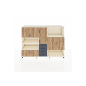 Hyperion Dolap 10 Raflı 4 Çekmeceli 8 Kapaklı 220x44x163 Aytaşı-çam/antrasit