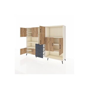 Hyperion Dolap 10 Raflı 4 Çekmeceli 8 Kapaklı 220x44x163 Aytaşı-çam/antrasit