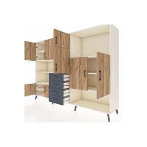 Hyperion Dolap 10 Raflı 4 Çekmeceli 8 Kapaklı 220x44x163 Aytaşı-çam/antrasit