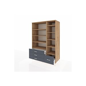 Kronos Dolap 9 Raflı 4 Çekmeceli  132x59x195 Çam-çam/antrasit
