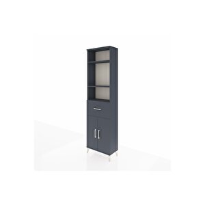 Arges Dolap 4 Raflı Tek Çekmeceli 2 Kapaklı 60x30x221 Antrasit-antrasit