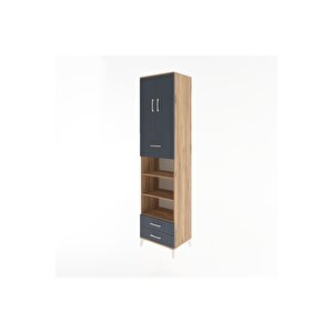 Hyperion Dolap 5 Raflı 3 Çekmeceli 2 Kapaklı 60x44x243 Çam-antrasit