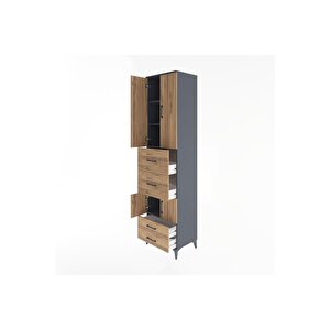 Hyperion Dolap 4 Raflı 4 Çekmeceli 4 Kapaklı 60x44x243 Antrasit-çam