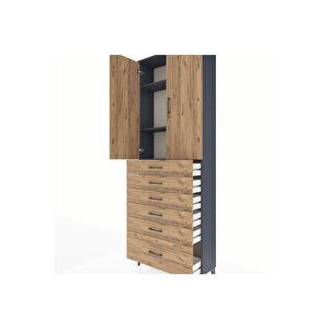 Arges Dolap 3 Raflı 6 Çekmeceli 2 Kapaklı 88x30x243 Antrasit-çam