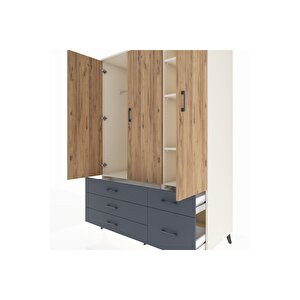 Kronos Dolap 5 Raflı 5 Çekmeceli Tek Askılı 132x59x195 Aytaşı-çam/antrasit