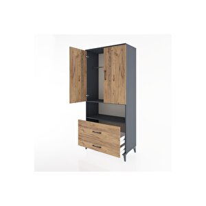 Hyperion Dolap 2 Raflı 2 Çekmeceli Tek Askılı 88x44x195 Antrasit-çam