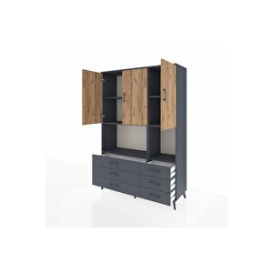 Hyperion Dolap 6 Raflı 6 Çekmeceli 3 Kapaklı 132x44x195 Antrasit-çam/antrasit
