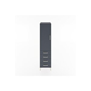 Hyperion Dolap 2 Raflı 4 Çekmeceli Tek Kapaklı 44x44x182 Antrasit-antrasit
