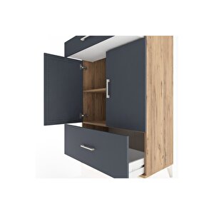Hyperion Dolap 2 Raflı 2 Çekmeceli 2 Kapaklı 88x44x134 Çam-antrasit