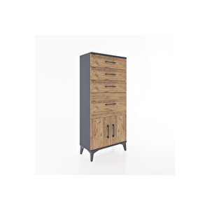 Hyperion Dolap 4 Çekmeceli 2 Kapaklı 60x44x134 Antrasit-çam