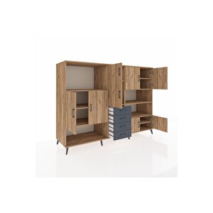 Kronos Dolap 9 Raflı 4 Çekmeceli 8 Kapaklı 220x59x163 Çam-çam/antrasit