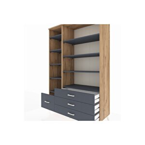 Hyperion Gardrop 9 Raflı 4 Çekmeceli  132x44x195 Çam-antrasit