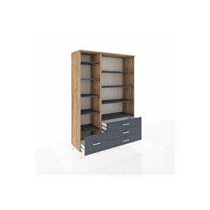 Hyperion Gardrop 9 Raflı 4 Çekmeceli  132x44x195 Çam-antrasit