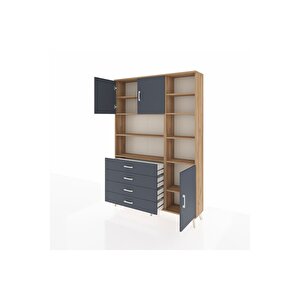 Arges Gardrop 9 Raflı 4 Çekmeceli 3 Kapaklı 132x30x195 Çam-antrasit