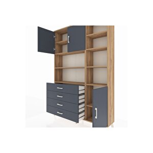 Arges Gardrop 9 Raflı 4 Çekmeceli 3 Kapaklı 132x30x195 Çam-antrasit