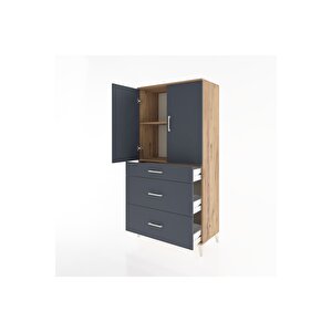 Hyperion Dolap 2 Raflı 3 Çekmeceli 2 Kapaklı 88x44x182 Çam-antrasit