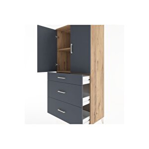 Hyperion Dolap 2 Raflı 3 Çekmeceli 2 Kapaklı 88x44x182 Çam-antrasit