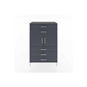Hyperion Dolap Tek Raflı 5 Çekmeceli 2 Kapaklı 88x44x134 Antrasit-antrasit