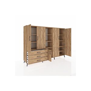 Hyperion Dolap 11 Raflı 3 Çekmeceli 7 Kapaklı 220x44x163 Çam-çam