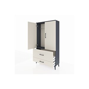 Arges Dolap Tek Raflı 2 Çekmeceli Tek Askılı 88x30x163 Antrasit-aytaşı