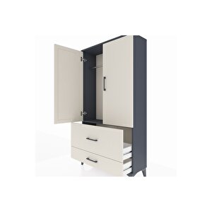 Arges Dolap Tek Raflı 2 Çekmeceli Tek Askılı 88x30x163 Antrasit-aytaşı