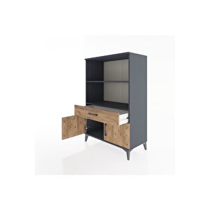 Hyperion Dolap 2 Raflı Tek Çekmeceli 2 Kapaklı 88x44x134 Antrasit-çam