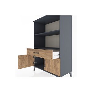 Hyperion Dolap 2 Raflı Tek Çekmeceli 2 Kapaklı 88x44x134 Antrasit-çam
