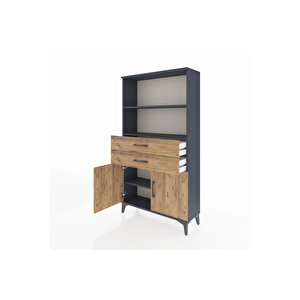 Arges Dolap 3 Raflı 2 Çekmeceli 2 Kapaklı 88x30x163 Antrasit-çam