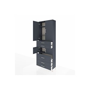 Arges Dolap 4 Raflı 5 Çekmeceli 4 Kapaklı 88x30x243 Antrasit-antrasit