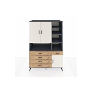 Kronos Dolap 8 Raflı 5 Çekmeceli 3 Kapaklı 132x59x195 Antrasit-aytaşı/çam