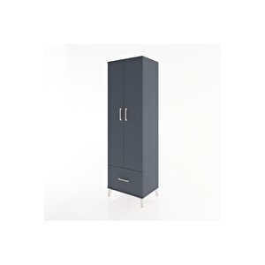 Hyperion Dolap 3 Raflı Tek Çekmeceli Tek Askılı 60x44x195 Antrasit-antrasit